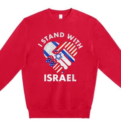 I Stand With Israel Usa American Flag With Israel Flag Heart Premium Crewneck Sweatshirt