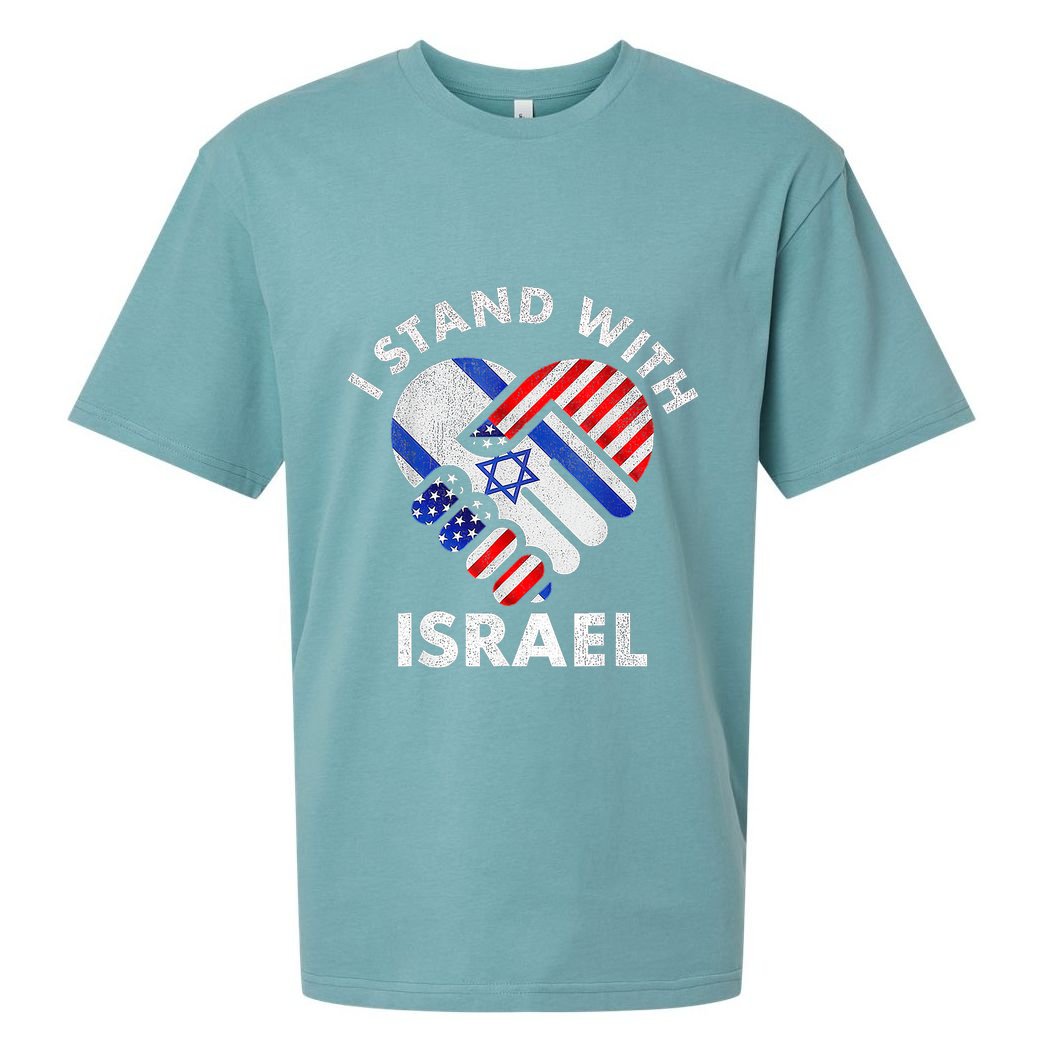 I Stand With Israel Usa American Flag With Israel Flag Heart Sueded Cloud Jersey T-Shirt