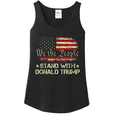 I Stand With Donald Trump Support Pro Trump American Flag Ladies Essential Tank