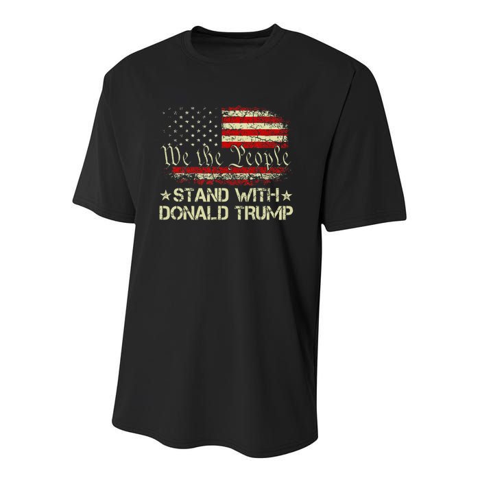 I Stand With Donald Trump Support Pro Trump American Flag Youth Performance Sprint T-Shirt