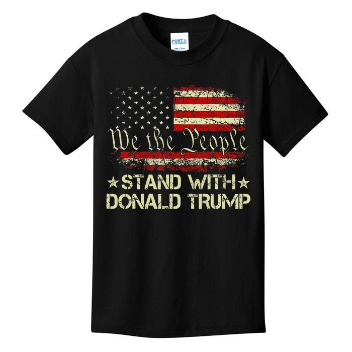 I Stand With Donald Trump Support Pro Trump American Flag Kids T-Shirt