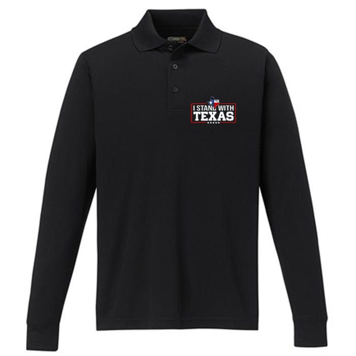 I Stand With Texas Flag Barbed Wire Performance Long Sleeve Polo