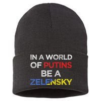 I Stand With Ukraine In A World Of Putins Be A Zelensky Sustainable Knit Beanie