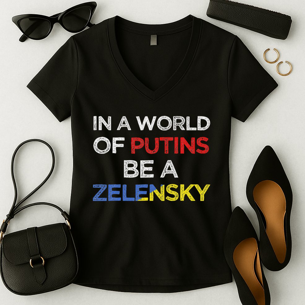 I Stand With Ukraine In A World Of Putins Be A Zelensky Women's V-Neck T-Shirt