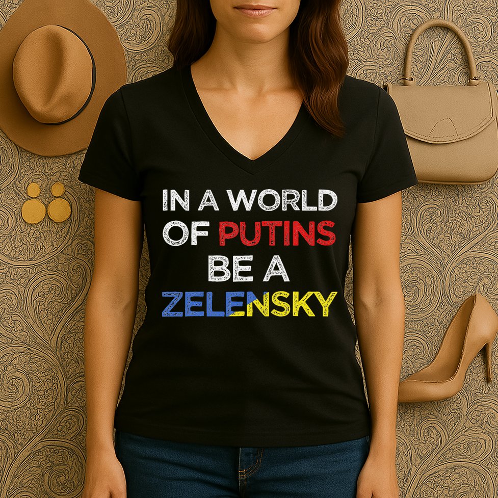 I Stand With Ukraine In A World Of Putins Be A Zelensky Women's V-Neck T-Shirt
