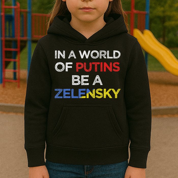 I Stand With Ukraine In A World Of Putins Be A Zelensky Kids Hoodie