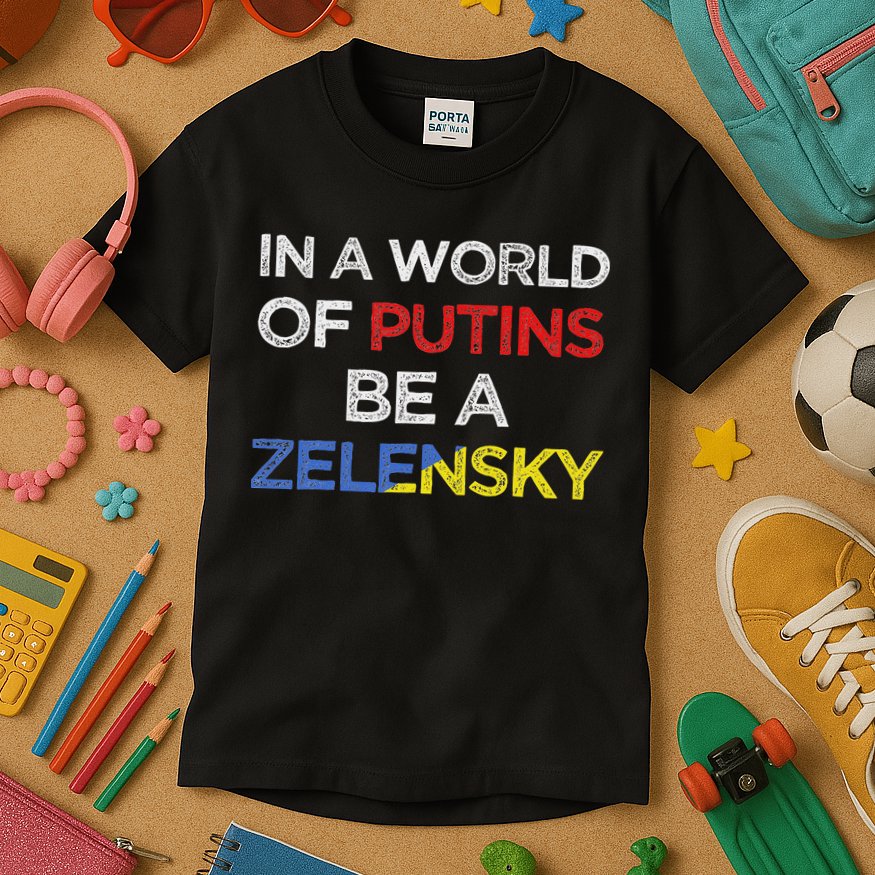 I Stand With Ukraine In A World Of Putins Be A Zelensky Kids T-Shirt