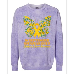 In September We Wear Gold Childhood Cancer Awareness Flower Butterfly Colorblast Crewneck Sweatshirt