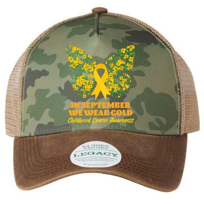 In September We Wear Gold Childhood Cancer Awareness Flower Butterfly Legacy Tie Dye Trucker Hat