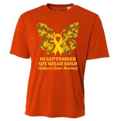 In September We Wear Gold Childhood Cancer Awareness Flower Butterfly Cooling Performance Crew T-Shirt