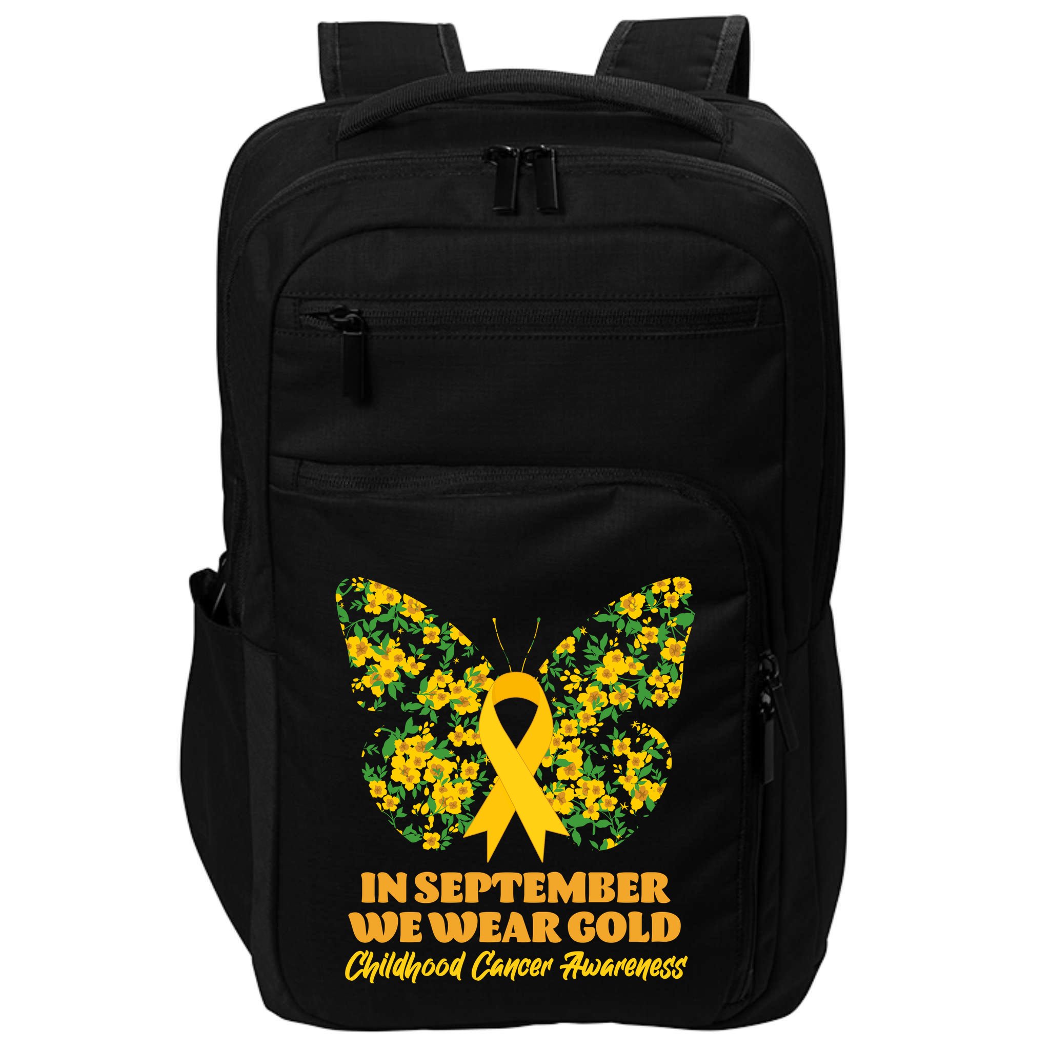 In September We Wear Gold Childhood Cancer Awareness Flower Butterfly Impact Tech Backpack