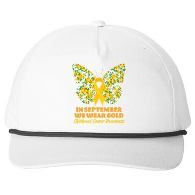 In September We Wear Gold Childhood Cancer Awareness Flower Butterfly Snapback Five-Panel Rope Hat