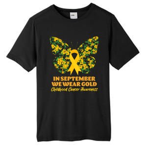 In September We Wear Gold Childhood Cancer Awareness Flower Butterfly Tall Fusion ChromaSoft Performance T-Shirt