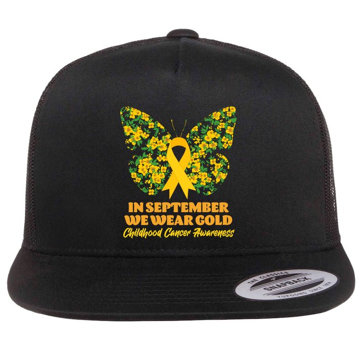 In September We Wear Gold Childhood Cancer Awareness Flower Butterfly Flatbill Hat