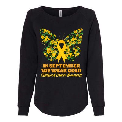 In September We Wear Gold Childhood Cancer Awareness Flower Butterfly Womens California Wash Sweatshirt