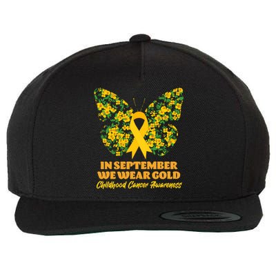 In September We Wear Gold Childhood Cancer Awareness Flower Butterfly Wool Snapback Cap