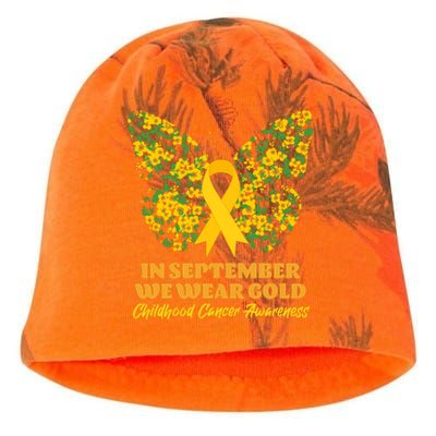 In September We Wear Gold Childhood Cancer Awareness Flower Butterfly Kati - Camo Knit Beanie