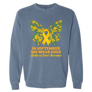 In September We Wear Gold Childhood Cancer Awareness Flower Butterfly Garment-Dyed Sweatshirt