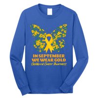 In September We Wear Gold Childhood Cancer Awareness Flower Butterfly Long Sleeve Shirt