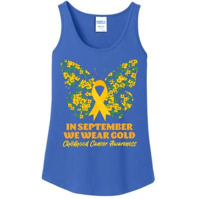 In September We Wear Gold Childhood Cancer Awareness Flower Butterfly Ladies Essential Tank