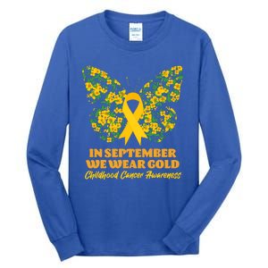 In September We Wear Gold Childhood Cancer Awareness Flower Butterfly Tall Long Sleeve T-Shirt