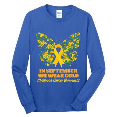 In September We Wear Gold Childhood Cancer Awareness Flower Butterfly Tall Long Sleeve T-Shirt