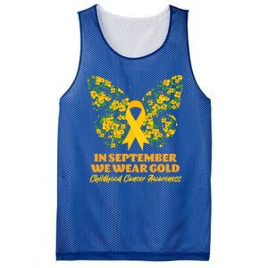 In September We Wear Gold Childhood Cancer Awareness Flower Butterfly Mesh Reversible Basketball Jersey Tank