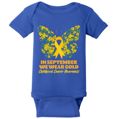 In September We Wear Gold Childhood Cancer Awareness Flower Butterfly Baby Bodysuit
