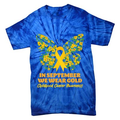 In September We Wear Gold Childhood Cancer Awareness Flower Butterfly Tie-Dye T-Shirt
