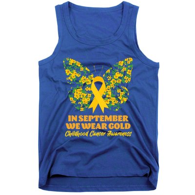 In September We Wear Gold Childhood Cancer Awareness Flower Butterfly Tank Top