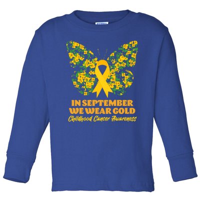 In September We Wear Gold Childhood Cancer Awareness Flower Butterfly Toddler Long Sleeve Shirt