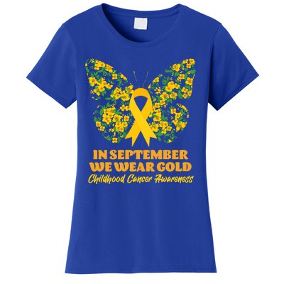 In September We Wear Gold Childhood Cancer Awareness Flower Butterfly Women's T-Shirt