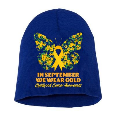 In September We Wear Gold Childhood Cancer Awareness Flower Butterfly Short Acrylic Beanie