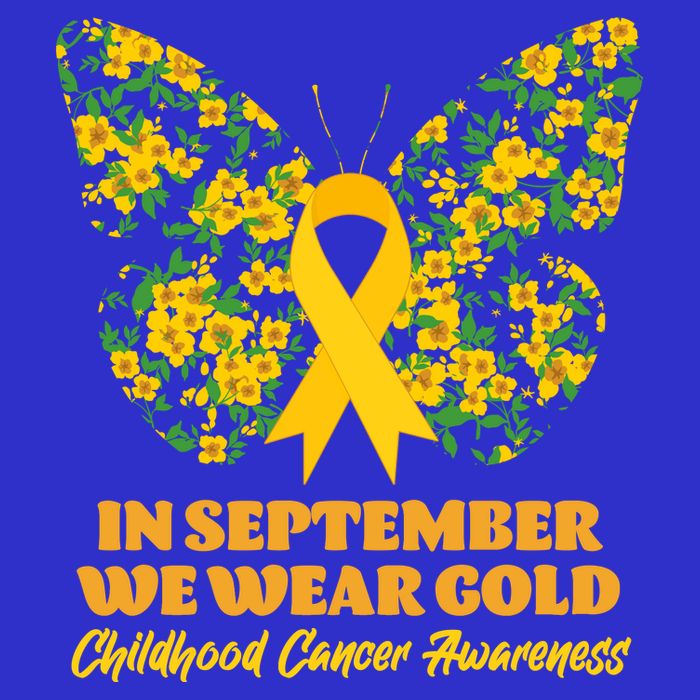 In September We Wear Gold Childhood Cancer Awareness Flower Butterfly Kids T-Shirt
