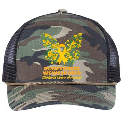 In September We Wear Gold Childhood Cancer Awareness Flower Butterfly Retro Rope Trucker Hat Cap