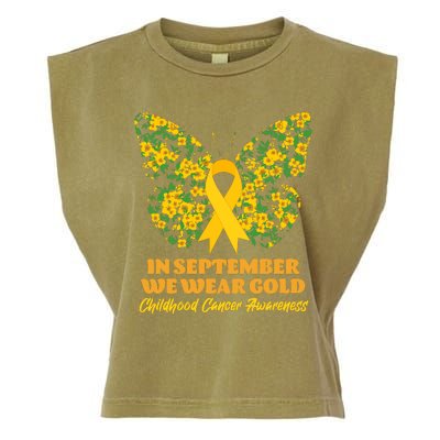 In September We Wear Gold Childhood Cancer Awareness Flower Butterfly Garment-Dyed Women's Muscle Tee