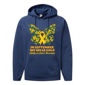 In September We Wear Gold Childhood Cancer Awareness Flower Butterfly Performance Fleece Hoodie