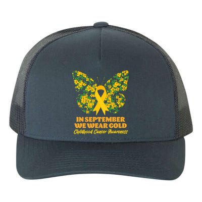 In September We Wear Gold Childhood Cancer Awareness Flower Butterfly Yupoong Adult 5-Panel Trucker Hat