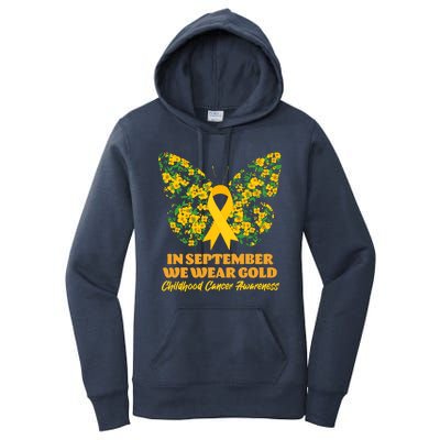 In September We Wear Gold Childhood Cancer Awareness Flower Butterfly Women's Pullover Hoodie