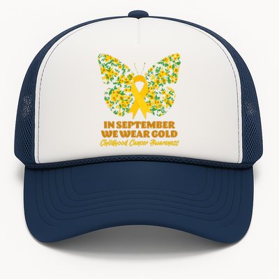 In September We Wear Gold Childhood Cancer Awareness Flower Butterfly Trucker Hat