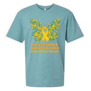 In September We Wear Gold Childhood Cancer Awareness Flower Butterfly Sueded Cloud Jersey T-Shirt