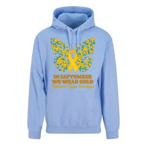 In September We Wear Gold Childhood Cancer Awareness Flower Butterfly Unisex Surf Hoodie