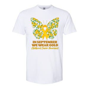 In September We Wear Gold Childhood Cancer Awareness Flower Butterfly Softstyle CVC T-Shirt