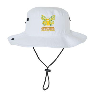 In September We Wear Gold Childhood Cancer Awareness Flower Butterfly Legacy Cool Fit Booney Bucket Hat