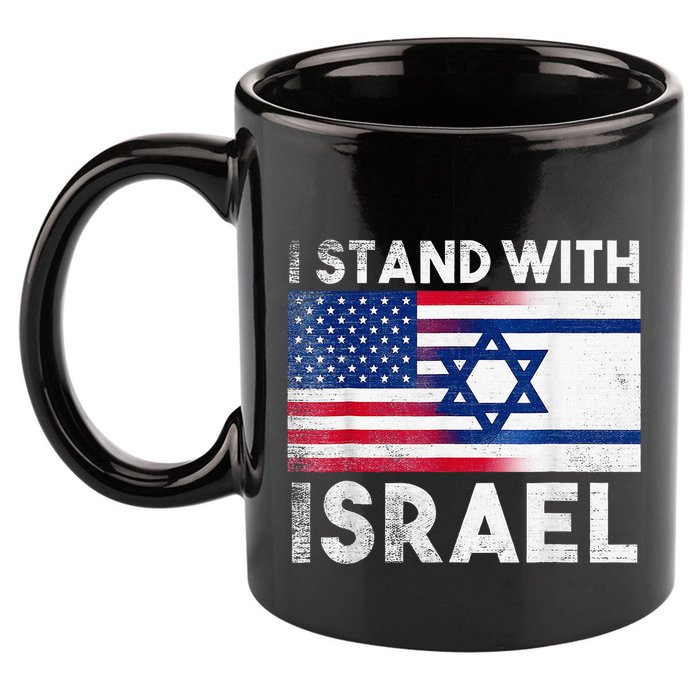 I Stand With Israel Pray For Israel US and Israel Flag 11oz C Handle Ceramic Mug