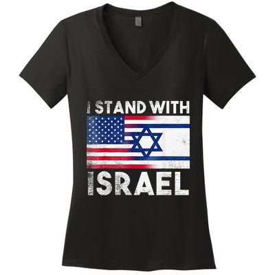 I Stand With Israel Pray For Israel US and Israel Flag Women's V-Neck T-Shirt