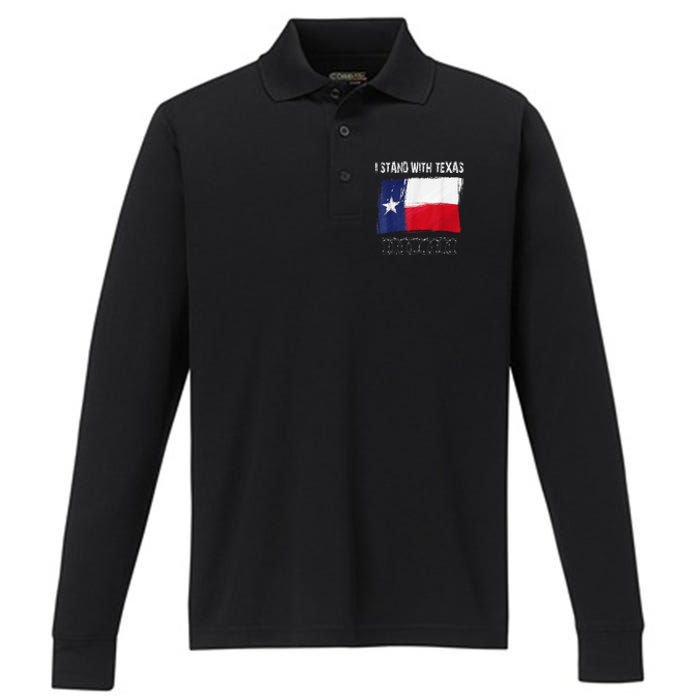 I Stand With Texas Flag Usa State Of Texas Performance Long Sleeve Polo