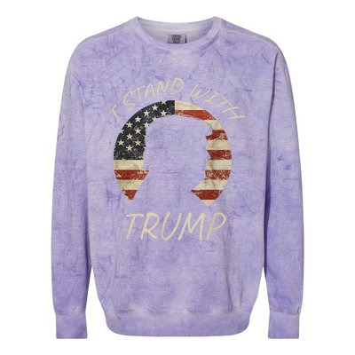 I Stand With Trump Pro Republican American Flag Vintage Colorblast Crewneck Sweatshirt