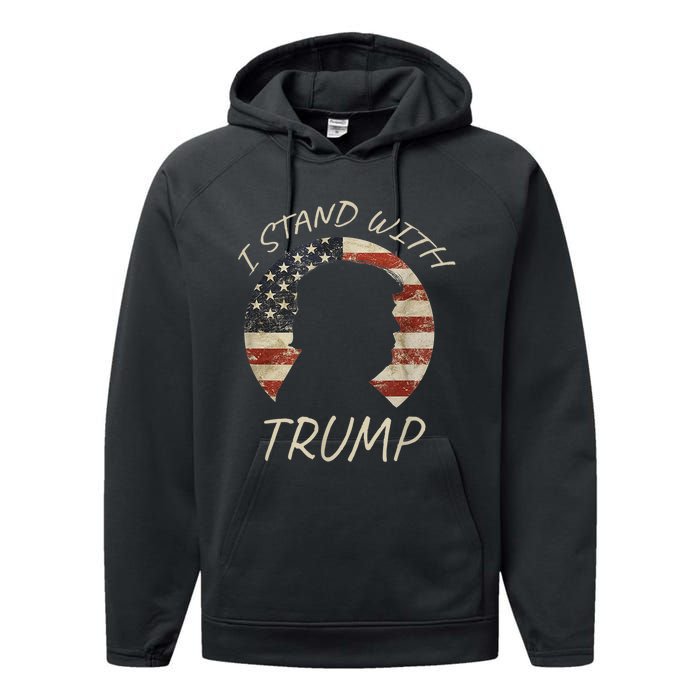 I Stand With Trump Pro Republican American Flag Vintage Performance Fleece Hoodie