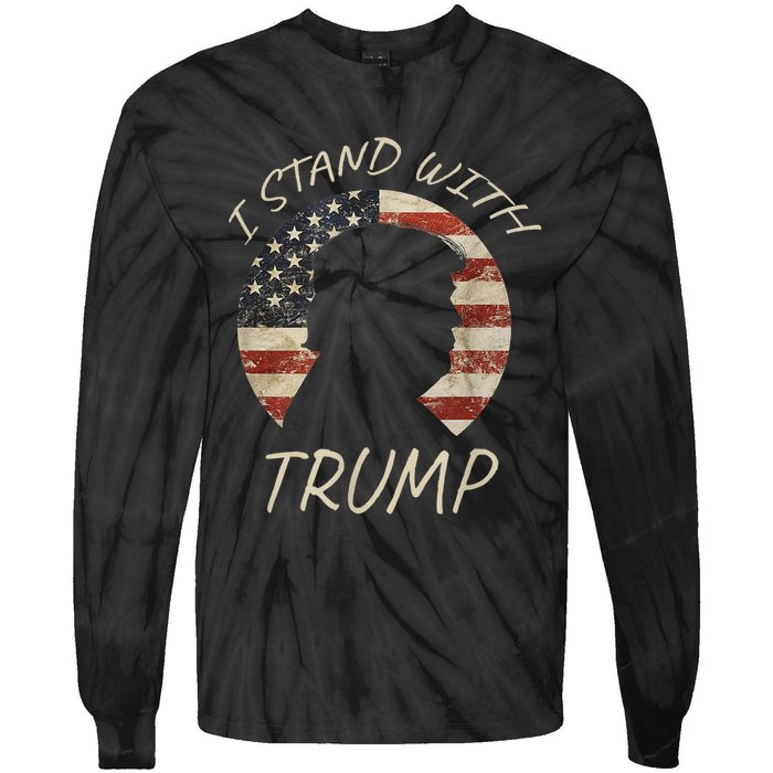 I Stand With Trump Pro Republican American Flag Vintage Tie-Dye Long Sleeve Shirt